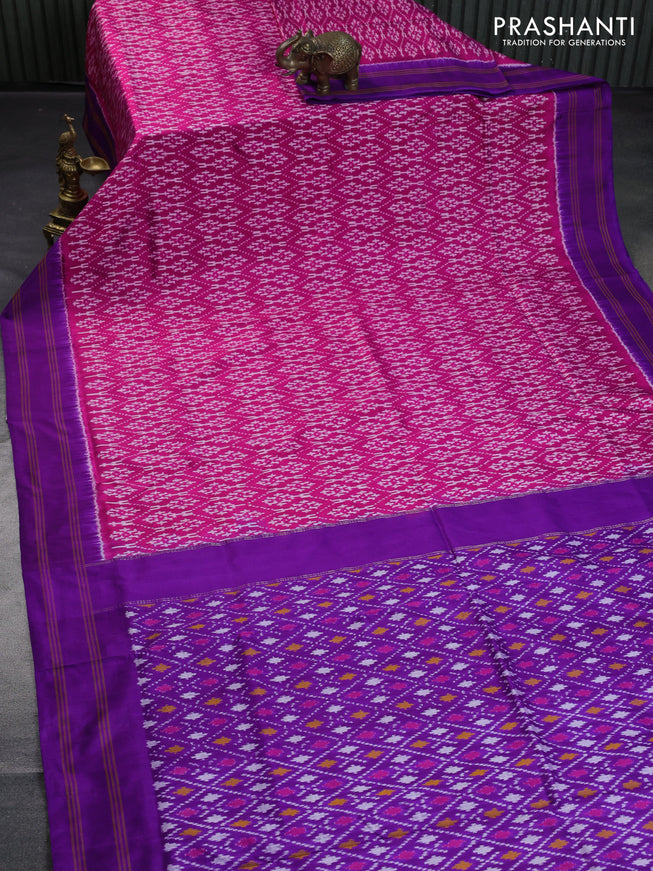 Pochampally silk saree pink and purple with allover ikat weaves and simple rettapet border