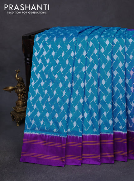 Pochampally silk saree cs blue and purple with allover ikat weaves and simple rettapet border