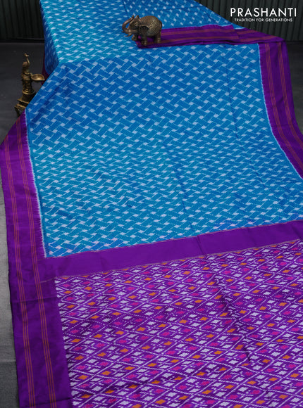 Pochampally silk saree cs blue and purple with allover ikat weaves and simple rettapet border