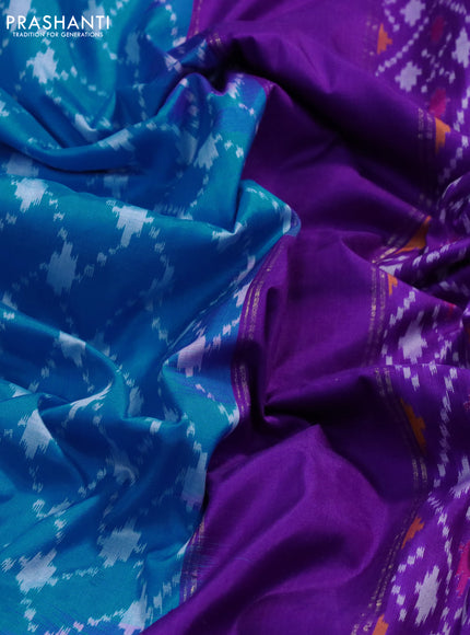 Pochampally silk saree cs blue and purple with allover ikat weaves and simple rettapet border