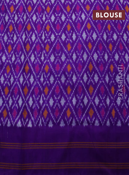 Pochampally silk saree cs blue and purple with allover ikat weaves and simple rettapet border