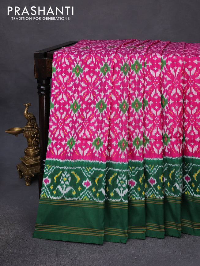 Pochampally silk saree pink and green with allover ikat weaves and ikat woven rettapet border