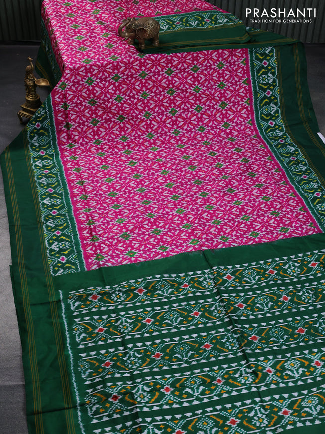 Pochampally silk saree pink and green with allover ikat weaves and ikat woven rettapet border