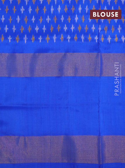 Pochampally silk saree pink and royal blue with allover ikat butta weaves and long zari woven ikat style border