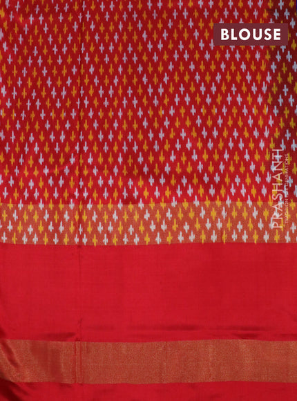 Pochampally silk saree blue and red with plain body and long zari woven ikat style border