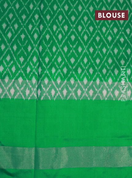 Pochampally silk saree navy blue and teal green shade with allover ikat butta weaves and long zari woven ikat style border