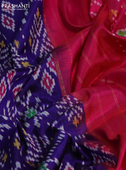 Pochampally silk saree blue and pink with allover ikat weaves and long ikat woven zari border