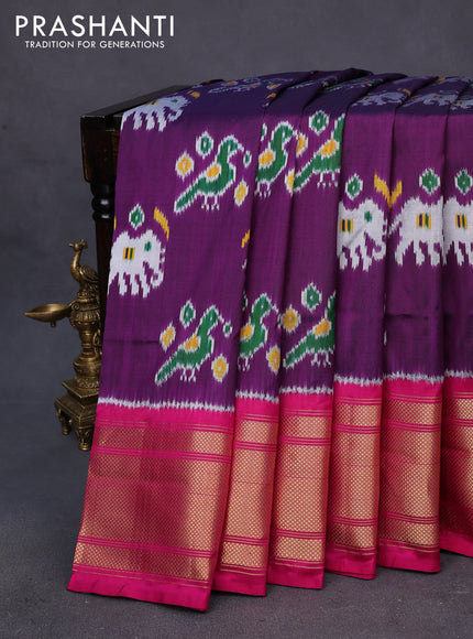 Pochampally silk saree deep purple and pink with patola prints and long zari woven border