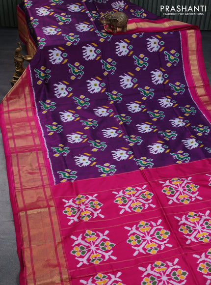 Pochampally silk saree deep purple and pink with patola prints and long zari woven border