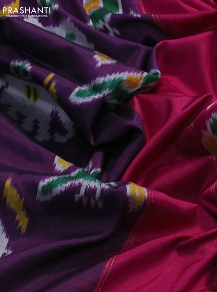 Pochampally silk saree deep purple and pink with patola prints and long zari woven border