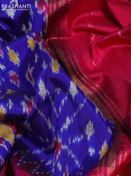 Pochampally silk saree blue and pink with allover ikat weaves and long ikat woven zari border