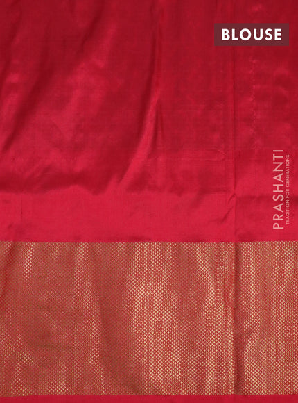 Pochampally silk saree green and red with allover ikat weaves and long ikat woven zari border