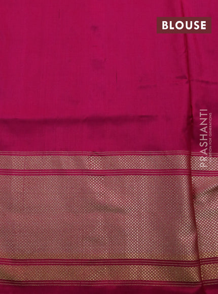 Pochampally silk saree teal blue shade and pink with allover ikat weaves and long zari woven border