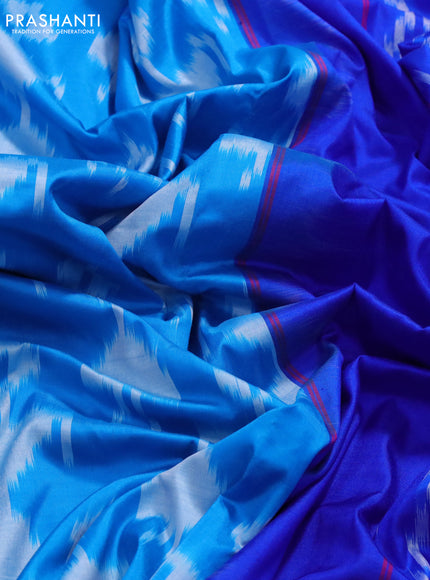 Pochampally silk saree cs blue and royal blue with allover ikat weaves and ikat woven zari border