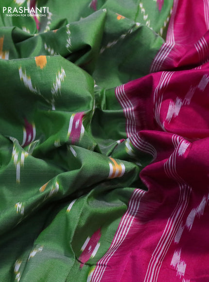 Pochampally silk saree pastel green and pink with allover ikat butta weaves and long ikat woven zari border