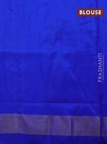 Pochampally silk saree green and royal blue with allover ikat butta weaves and long ikat woven zari border