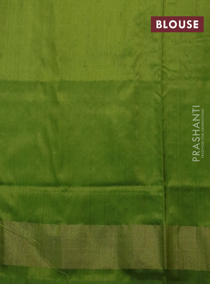 Pochampally silk saree pink and mehendi green with allover ikat butta weaves and long ikat woven zari border