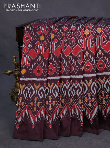 Pochampally silk saree deep maroon with allover ikat weaves and simple border