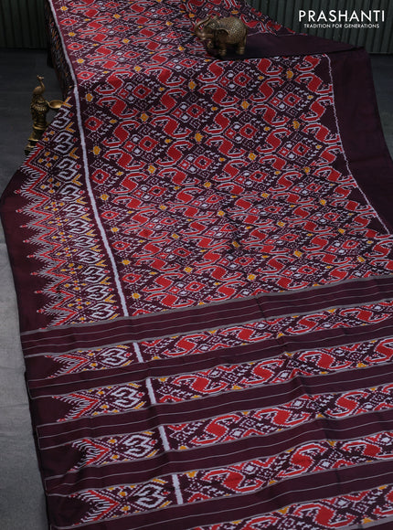 Pochampally silk saree deep maroon with allover ikat weaves and simple border