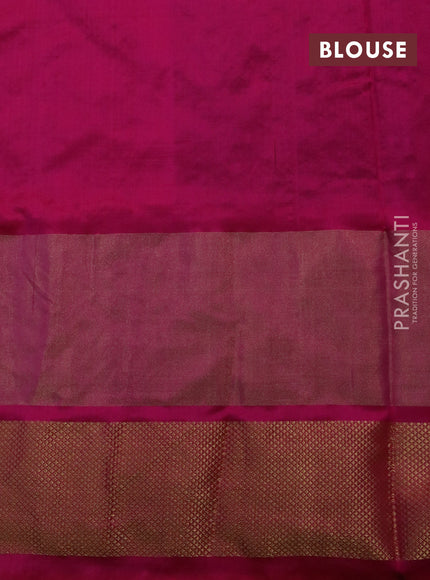 Pochampally silk saree teal blue and pink with allover ikat weaves and long ikat woven zari border