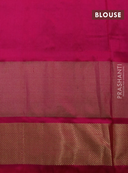 Pochampally silk saree green and reddish pink with allover ikat weaves and long ikat woven zari border