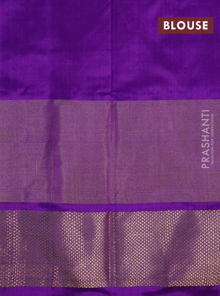 Pochampally silk saree orange and violet with allover ikat weaves and long ikat woven zari border