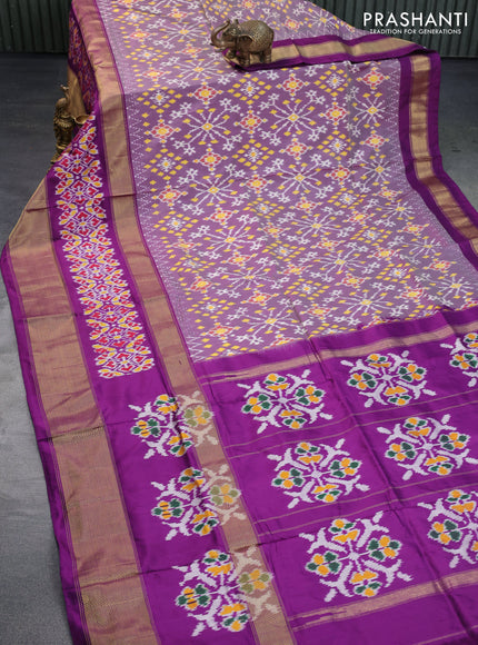 Pochampally silk saree purple shade and purple with allover ikat weaves and long ikat woven zari border