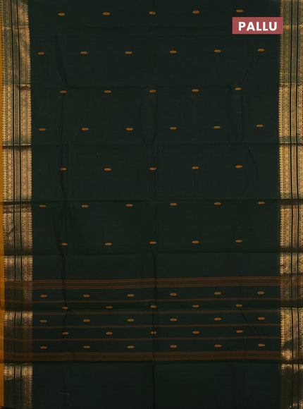 Chettinad cotton sareee sap green and mustard shade with thread woven buttas and zari woven border