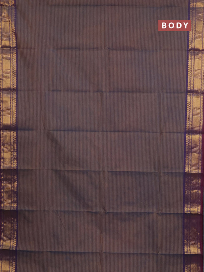 Chettinad cotton sareee dual shade of blue and purple with allover stripe pattern and zari woven border