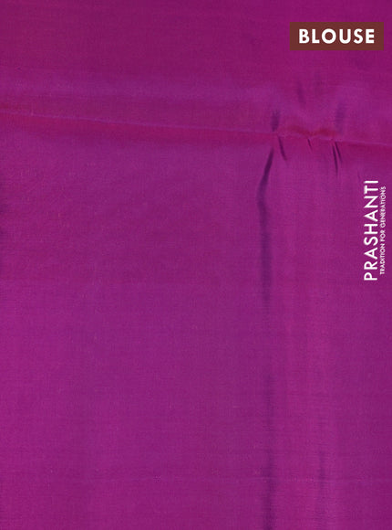 Kanchipuram soft silk saree dual shade of cs blue and purple with allover zari woven brocade weaves and floral deisgn zari woven border