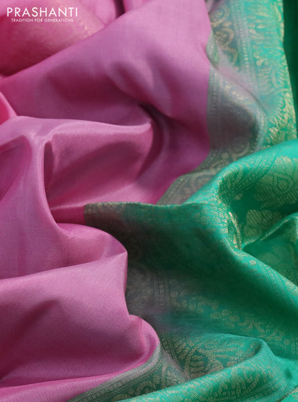 Kanchipuram soft silk saree light pink and green shade with zari woven buttas in borderless style