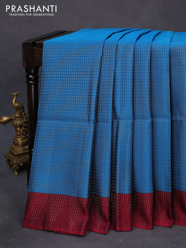 Kanchipuram soft silk saree cs blue and maroon with allover zari woven butta weaves and zari woven border