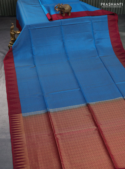 Kanchipuram soft silk saree cs blue and maroon with allover zari woven butta weaves and zari woven border