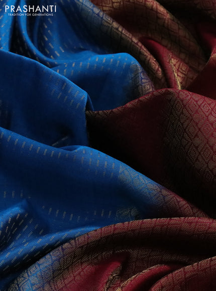 Kanchipuram soft silk saree cs blue and maroon with allover zari woven butta weaves and zari woven border