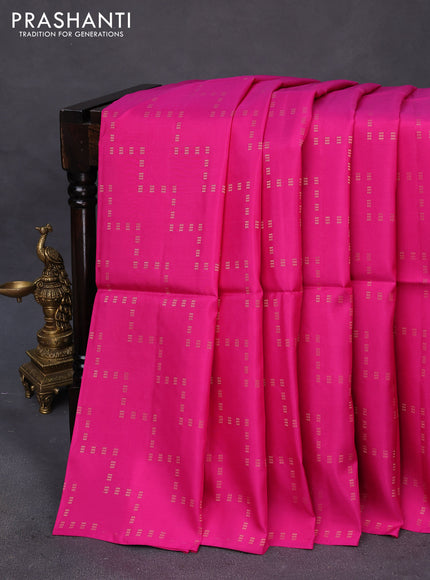 Kanchipuram soft silk saree pink and teal green with allover zari weaves in borderless style