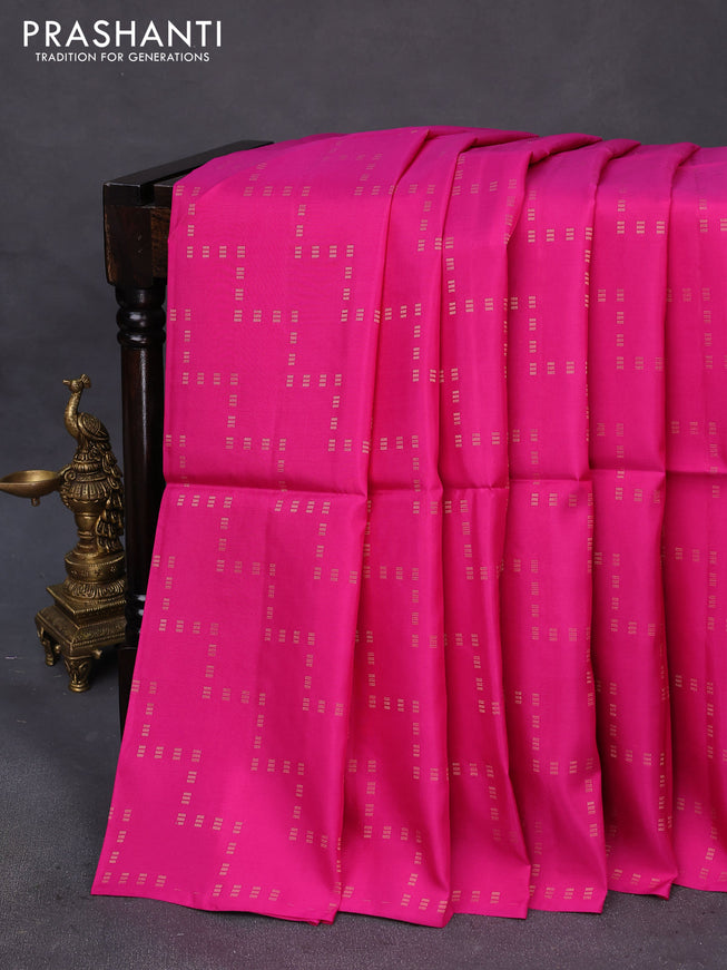 Kanchipuram soft silk saree pink and teal green with allover zari weaves in borderless style