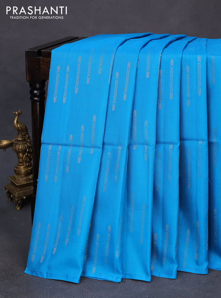 Kanchipuram soft silk saree cs blue and dark blue with zari woven buttas in borderless style