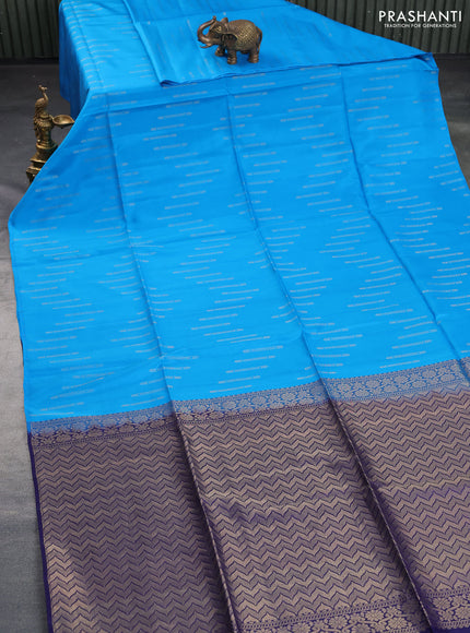 Kanchipuram soft silk saree cs blue and dark blue with zari woven buttas in borderless style