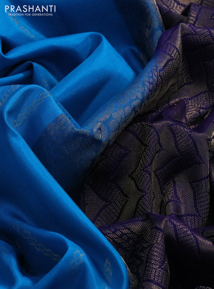 Kanchipuram soft silk saree cs blue and dark blue with zari woven buttas in borderless style