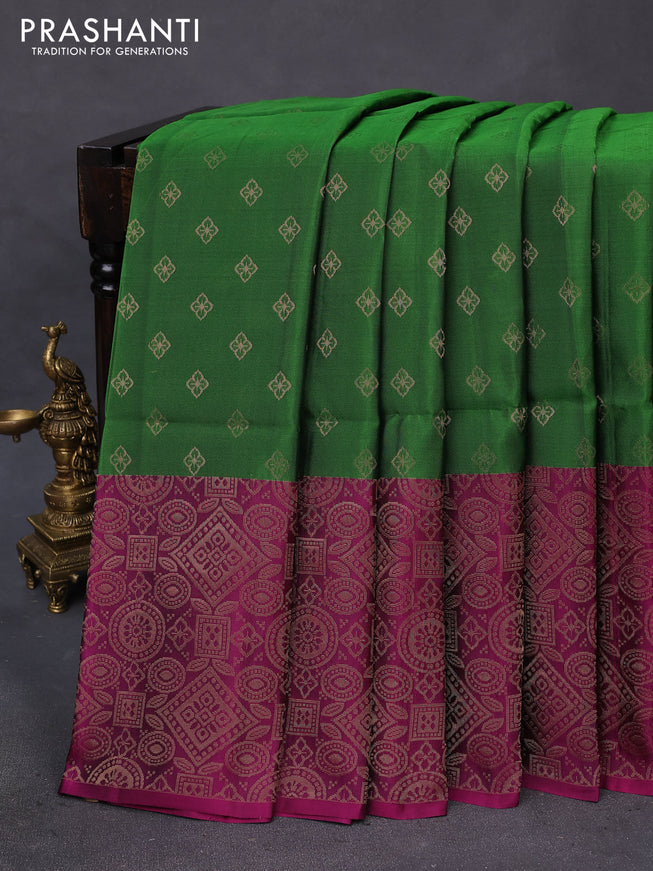 Kanchipuram soft silk saree green and magenta pink with allover zari woven buttas and long zari woven border