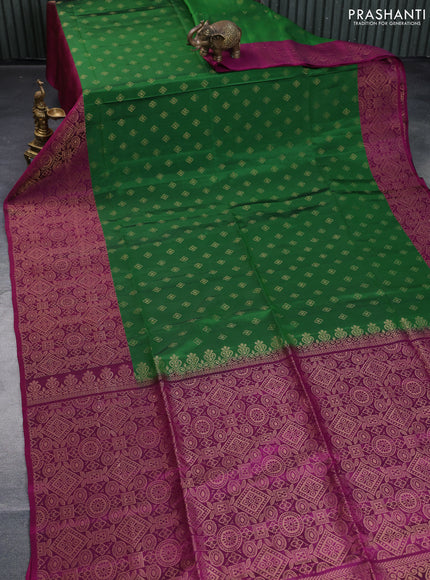 Kanchipuram soft silk saree green and magenta pink with allover zari woven buttas and long zari woven border