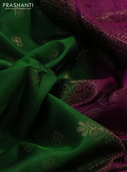 Kanchipuram soft silk saree green and magenta pink with allover zari woven buttas and long zari woven border