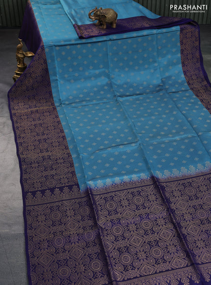 Kanchipuram soft silk saree peacock blue and blue with allover zari woven buttas and long zari woven border