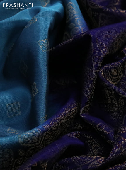 Kanchipuram soft silk saree peacock blue and blue with allover zari woven buttas and long zari woven border