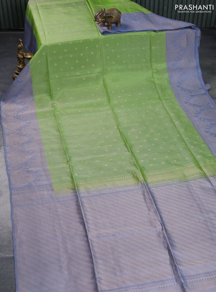 Kanchipuram soft silk saree light green and bluish grey with allover zari woven butta weaves and zari woven border