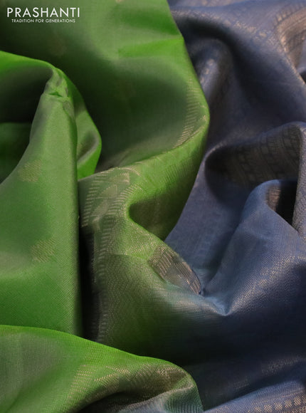 Kanchipuram soft silk saree light green and bluish grey with allover zari woven butta weaves and zari woven border