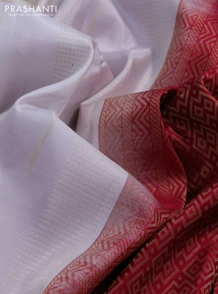 Kanchipuram soft silk saree off white and maroon with allover zari weaves in borderless style