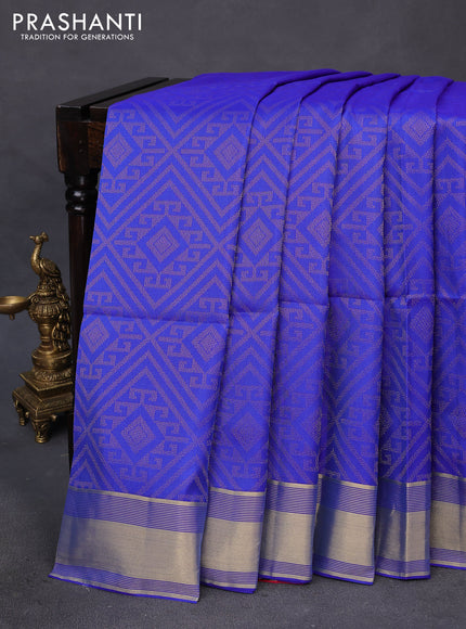 Kanchipuram soft silk saree royal blue and pink with allover zari woven brocade weaves and zari woven border