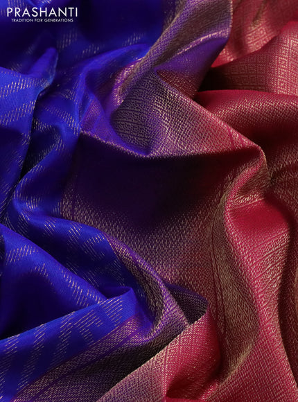 Kanchipuram soft silk saree royal blue and pink with allover zari woven brocade weaves and zari woven border