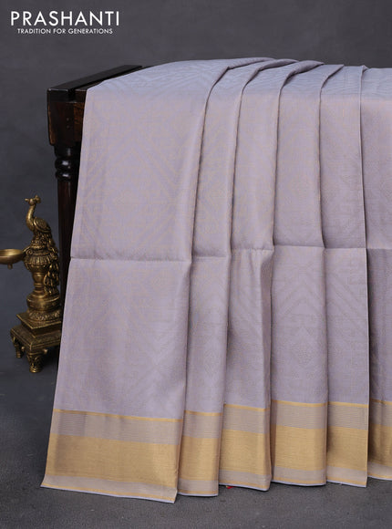 Kanchipuram soft silk saree grey and pink with allover zari woven brocade weaves and zari woven border